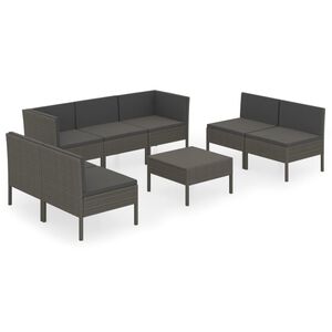 vidaXL Set de muebles de jard&iacute;n 8 pzas y cojines rat&aacute;n sint&eacute;tico gris