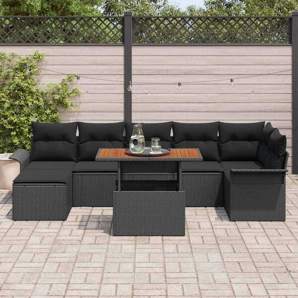 vidaXL Conjunto de sof&aacute; de jard&iacute;n 8 pcs Negro Polirat&aacute;n