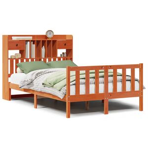 vidaXL Cama con estanter&iacute;a sin colch&oacute;n madera maciza marr&oacute;n 135x190cm