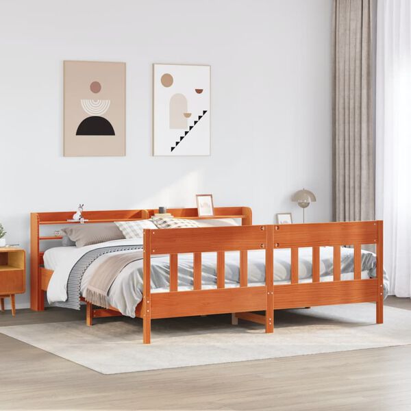 vidaXL Cama sin colch&oacute;n madera maciza de pino marr&oacute;n cera 180x200 cm