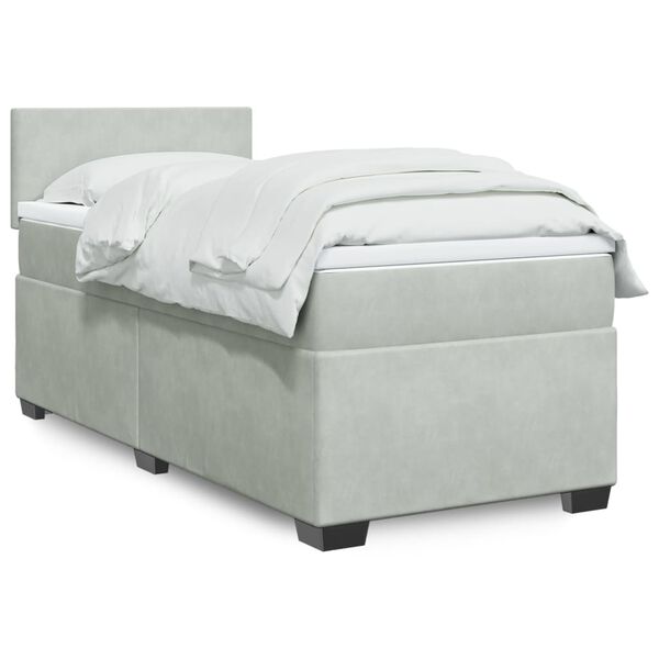 vidaXL Cama box spring con colchón terciopelo gris claro 90x190 cm