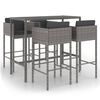 vidaXL Set muebles de bar jard&iacute;n 5 pzas y cojines rat&aacute;n sint&eacute;tico gris
