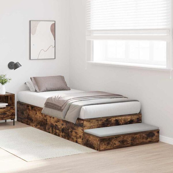 vidaXL Cama con almacenamiento con cajón Roble ahumado 75 cm