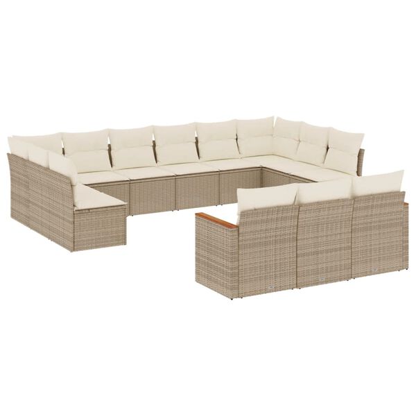vidaXL Set sof&aacute;s de jard&iacute;n con cojines 13 pzas rat&aacute;n sint&eacute;tico beige