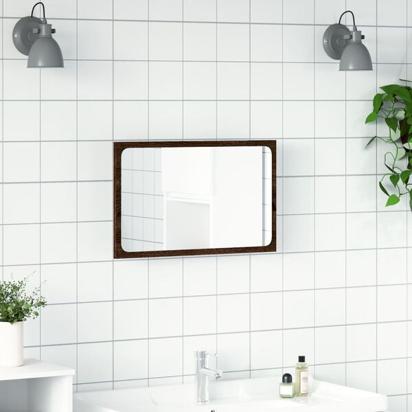vidaXL Espejo de ba&ntilde;o LED madera ingenier&iacute;a marr&oacute;n roble 60x8,5x38 cm