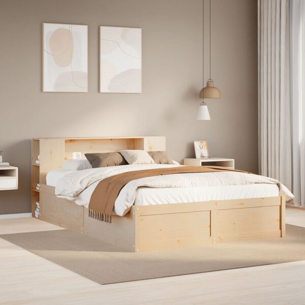 vidaXL Estructura de cama sin colch&oacute;n madera maciza de pino 135x190 cm