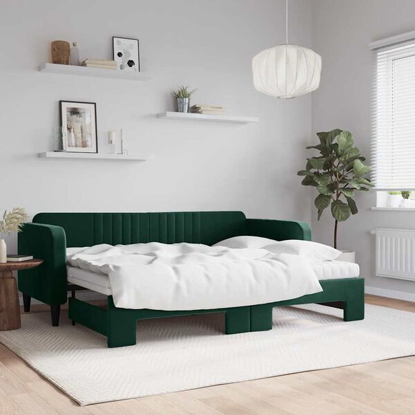 vidaXL Sof&aacute; cama nido con colch&oacute;n terciopelo verde oscuro 80x200 cm