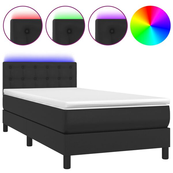 vidaXL Cama box spring y colchón LED cuero sintético negro 90x190 cm