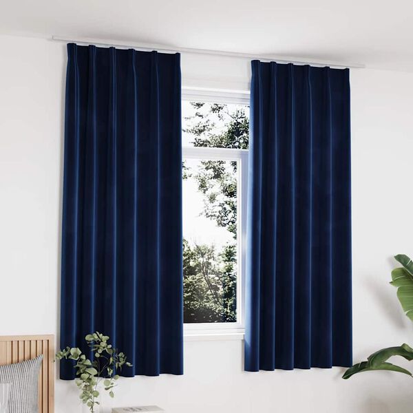 vidaXL Cortinas opacas ganchos 2 pzas terciopelo azul oscuro 140x175cm