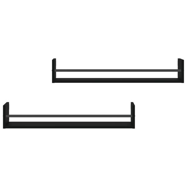 vidaXL Estantes de pared con barras 2 unidades negro 80x16x14 cm