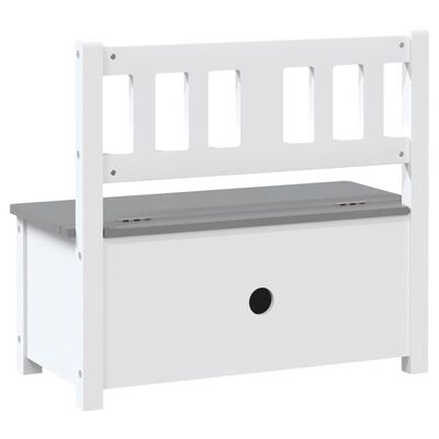 vidaXL Banco de almacenaje para niños MDF blanco y gris 60x30x55 cm