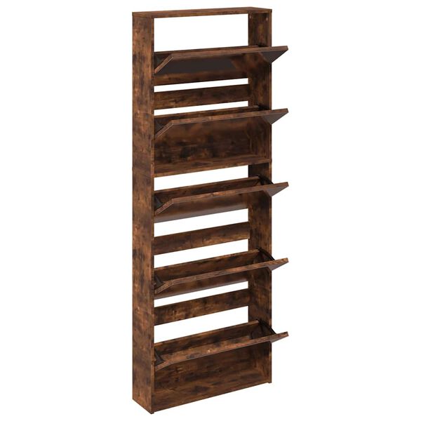 vidaXL Mueble zapatero y espejo 5 niveles roble ahumado 63x17x169,5 cm