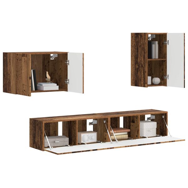 vidaXL Conjunto de mueble para TV de pared 4 pcs Madera vieja
