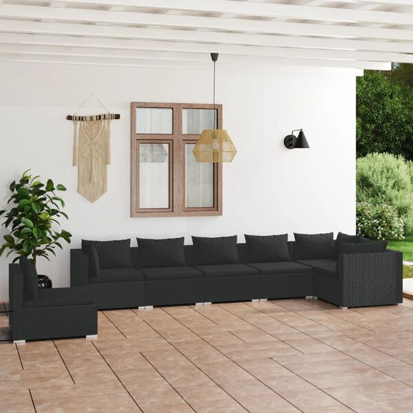 vidaXL Set de muebles de jardín 7 pzas y cojines ratán sintético negro