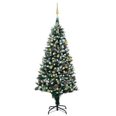 vidaXL Árbol de Navidad helado con luces, bolas y piñas 240 cm