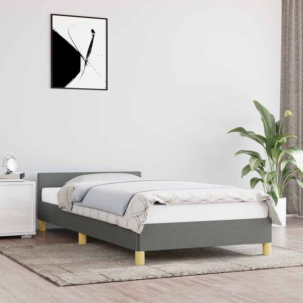 vidaXL Estructura de cama sin colch&oacute;n tela gris oscuro 90x200 cm