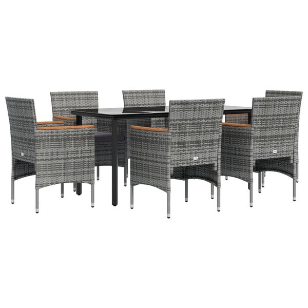 vidaXL Juego de comedor de jard&iacute;n 7 piezas con cojines gris y negro