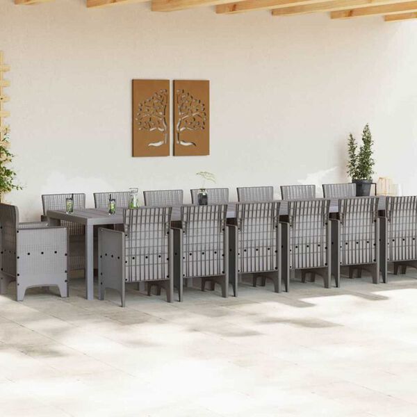 vidaXL Conjunto de comedor de jard&iacute;n con cojines 17 pcs Gris Claro PP