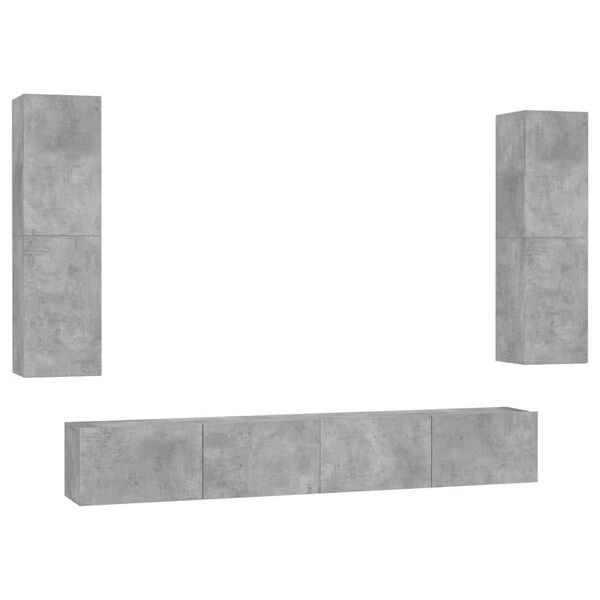 vidaXL Set de muebles de sal&oacute;n 4 pzas madera ingenier&iacute;a gris hormig&oacute;n