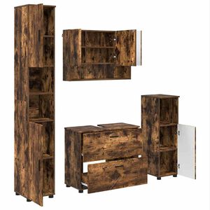 vidaXL Juego de muebles de ba&ntilde;o con caj&oacute;n 4 pcs Roble ahumado