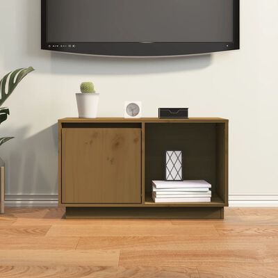 vidaXL Mueble de TV madera maciza de pino marrón miel 74x35x44 cm