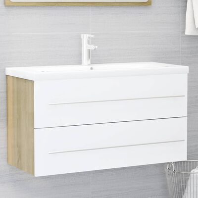 vidaXL Set de muebles de baño 2 piezas aglomerado blanco roble Sonoma