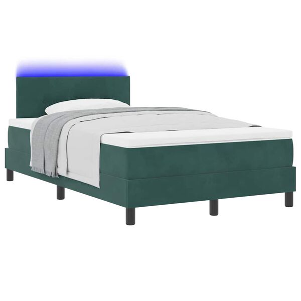 vidaXL Cama Box Spring LED Verde oscuro 120 x 200 cm Terciopelo