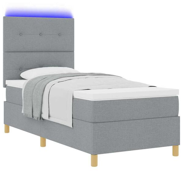 vidaXL Cama Box Spring LED con colch&oacute;n Gris Claro 90 x 200 cm tela