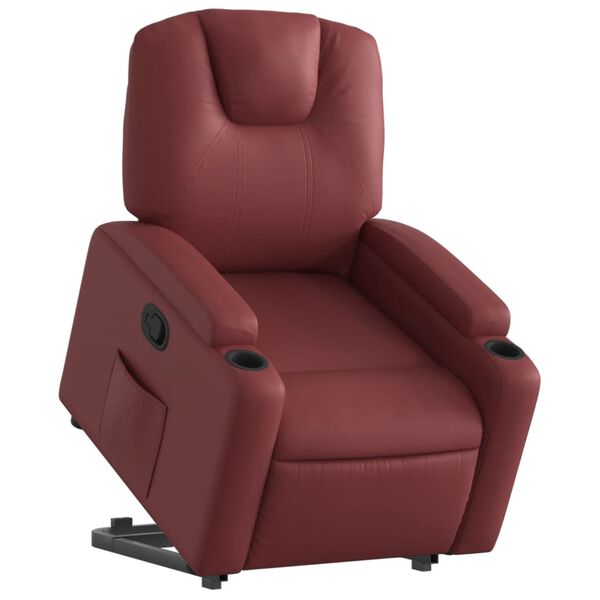 vidaXL Sill&oacute;n reclinable elevable cuero artificial rojo tinto