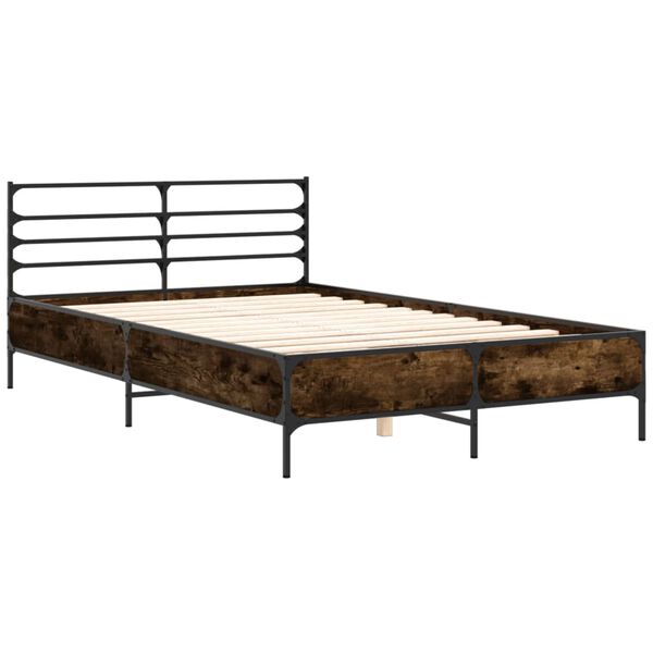 vidaXL Estructura cama madera ingenier&iacute;a metal roble ahumado 140x190cm