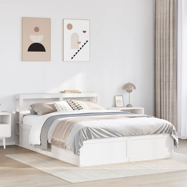 vidaXL Estructura de cama con cabecero madera pino blanco 120x200 cm