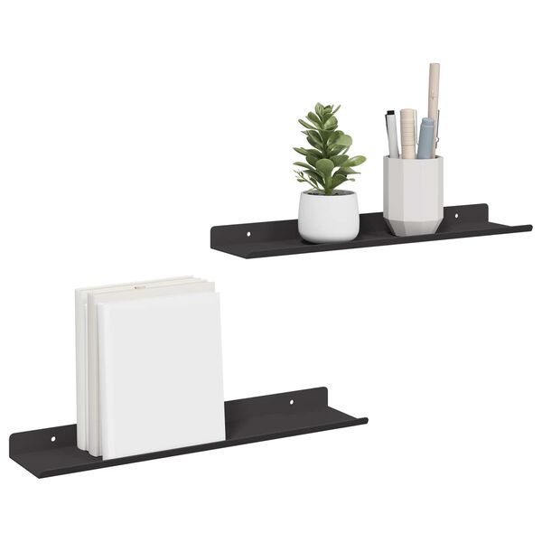 vidaXL Estante de pared con estante 2 pcs Negro 40 x 8,5 x 2,5 cm