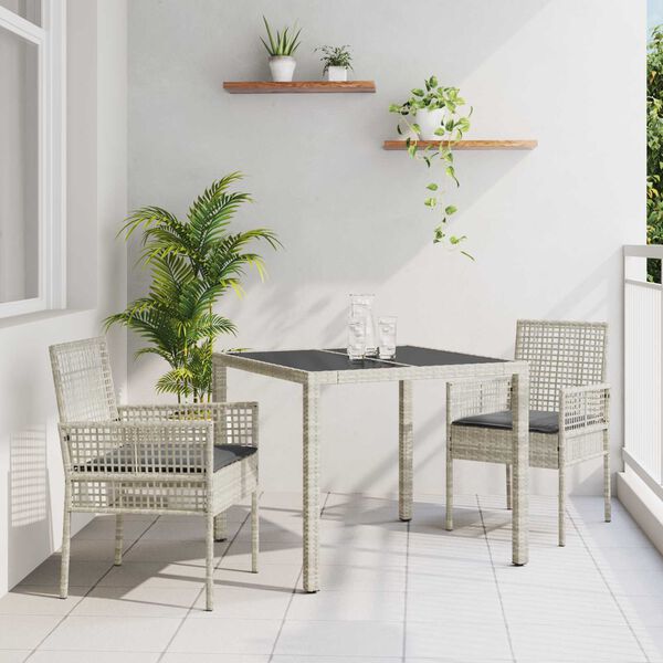 vidaXL Conjunto de Comedor de Jard&iacute;n 3 pcs Gris Claro rat&aacute;n sint&eacute;tico