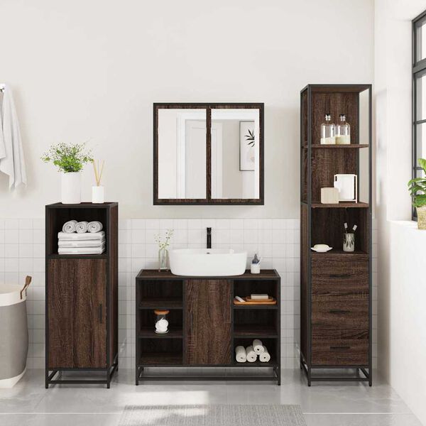 vidaXL Set de muebles baño 3 pzas madera contrachapada roble marrón