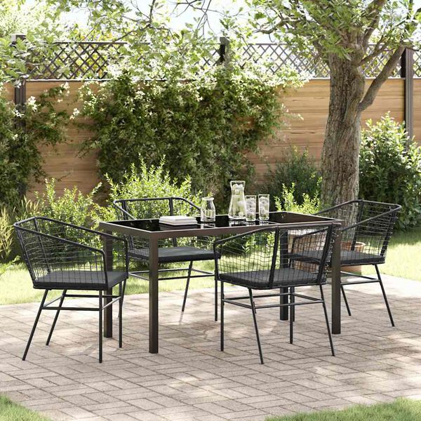 vidaXL Conjunto de Comedor de Jard&iacute;n 5 pcs Negro rat&aacute;n sint&eacute;tico