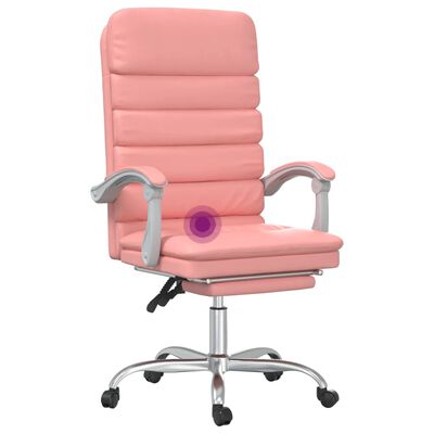 vidaXL Silla de oficina reclinable masaje cuero sintético rosa
