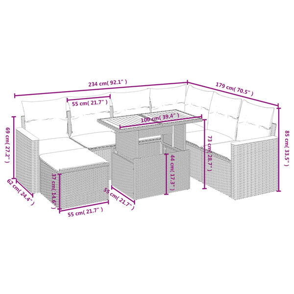 vidaXL Set de sof&aacute;s de jard&iacute;n 8 piezas y cojines rat&aacute;n sint&eacute;tico negro