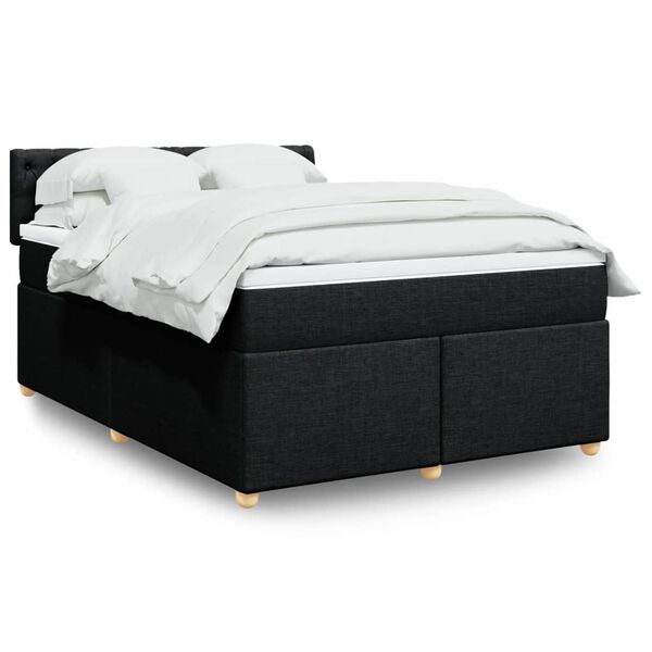 vidaXL Cama box spring con colch&oacute;n tela negro 160x200 cm