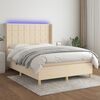 vidaXL Cama box spring colch&oacute;n y luces LED tela crema 140x190 cm