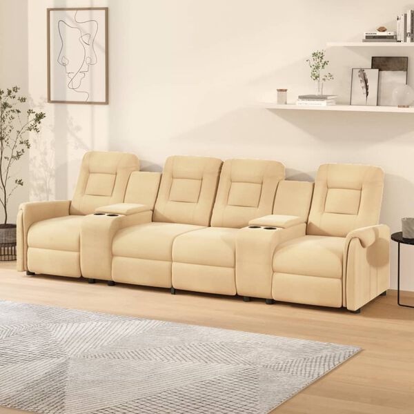 vidaXL Sill&oacute;n de masaje reclinable 4 plazas con portavasos crema
