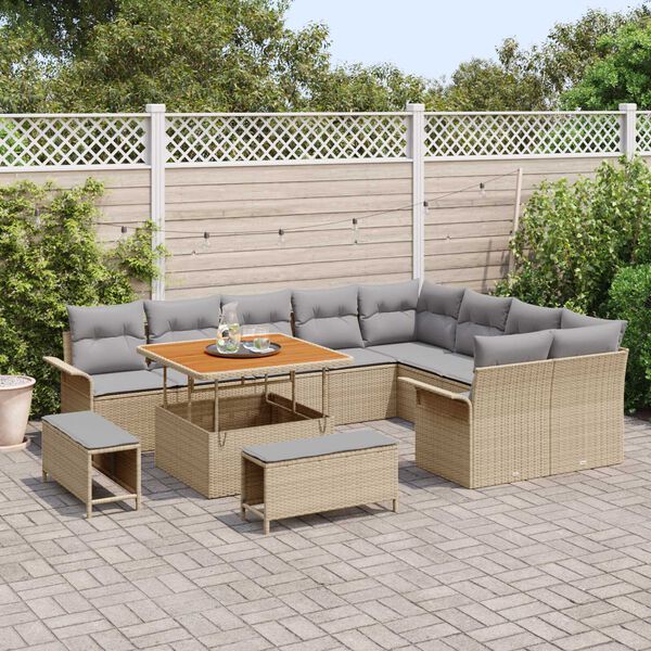 vidaXL Conjunto de sof&aacute;s de jard&iacute;n 12 pcs Beige rat&aacute;n sint&eacute;tico