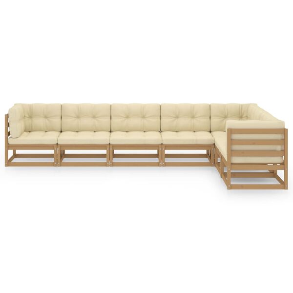 vidaXL Set de muebles de jard&iacute;n 7 pzs cojines madera pino marr&oacute;n miel