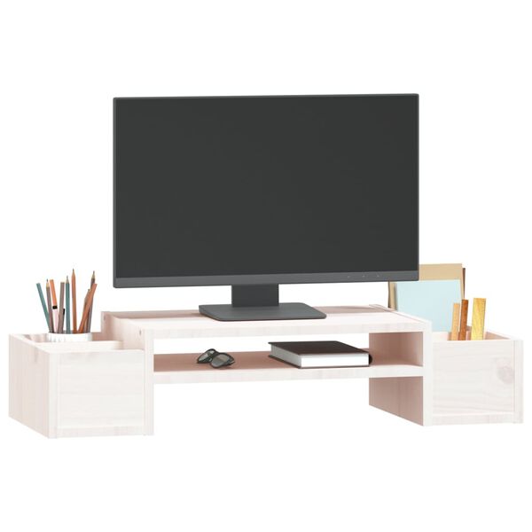 vidaXL Soporte de monitor madera maciza de pino blanco 70x27,5x15 cm