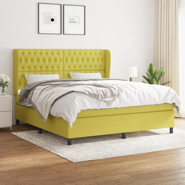 vidaXL Cama box spring con colch&oacute;n tela verde 180x200 cm