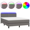 vidaXL Cama box spring colch&oacute;n y LED cuero sint&eacute;tico gris 140x200 cm