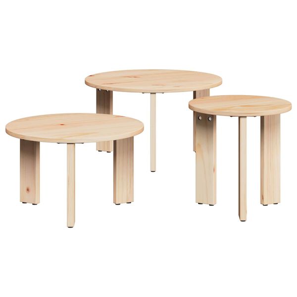 vidaXL Mesa de Café 3 pcs Natural Madera maciza de pino