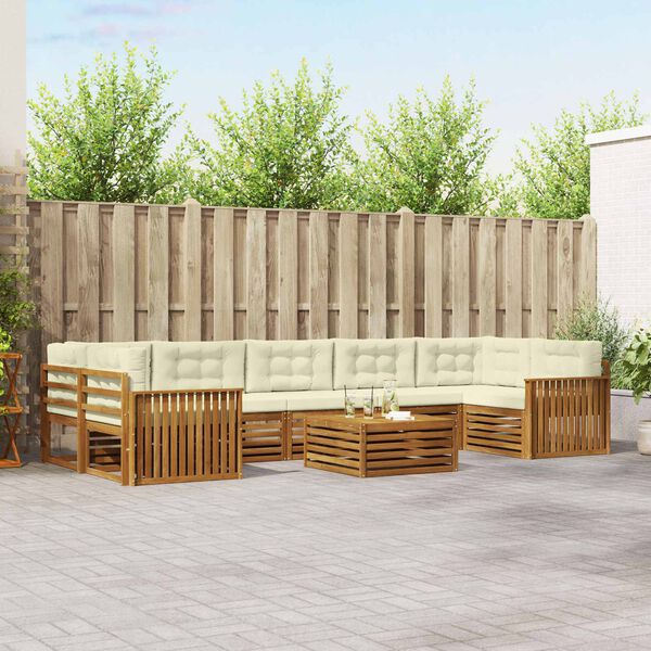 vidaXL Conjunto de sof&aacute;s de exterior con coj&iacute;n 8 pcs Natural y Crema