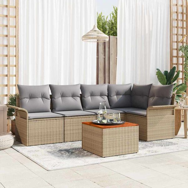 vidaXL Conjunto de sof&aacute;s de jard&iacute;n 6 pcs Beige rat&aacute;n sint&eacute;tico