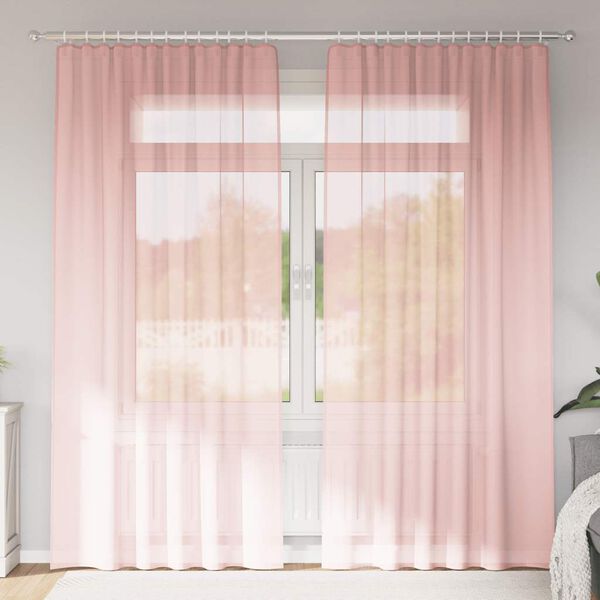 vidaXL Cortinas de gasa con bolsillos para varillas 2 uds. rosa
