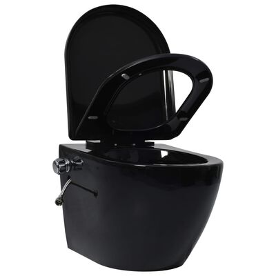 vidaXL Inodoro WC de pared sin bordes cisterna oculta cerámica negro